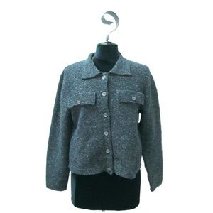 Chava Comfort Blue Grey Tweed Cardigan Size L